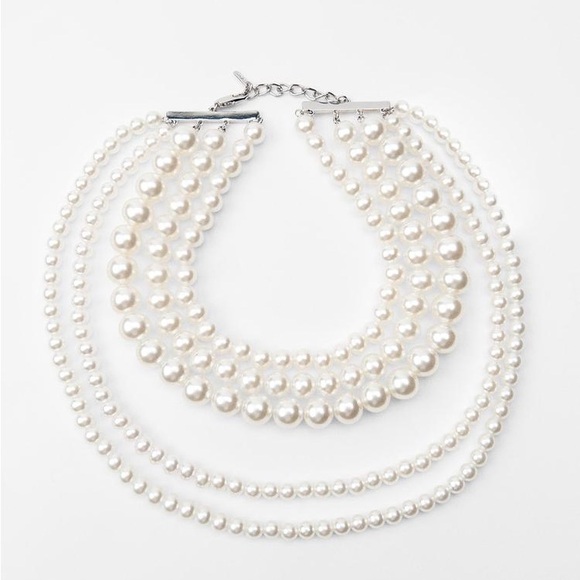 NWT Zara Layered Pearl Clasp Pearl String Choker Necklace - Picture 2 of 6